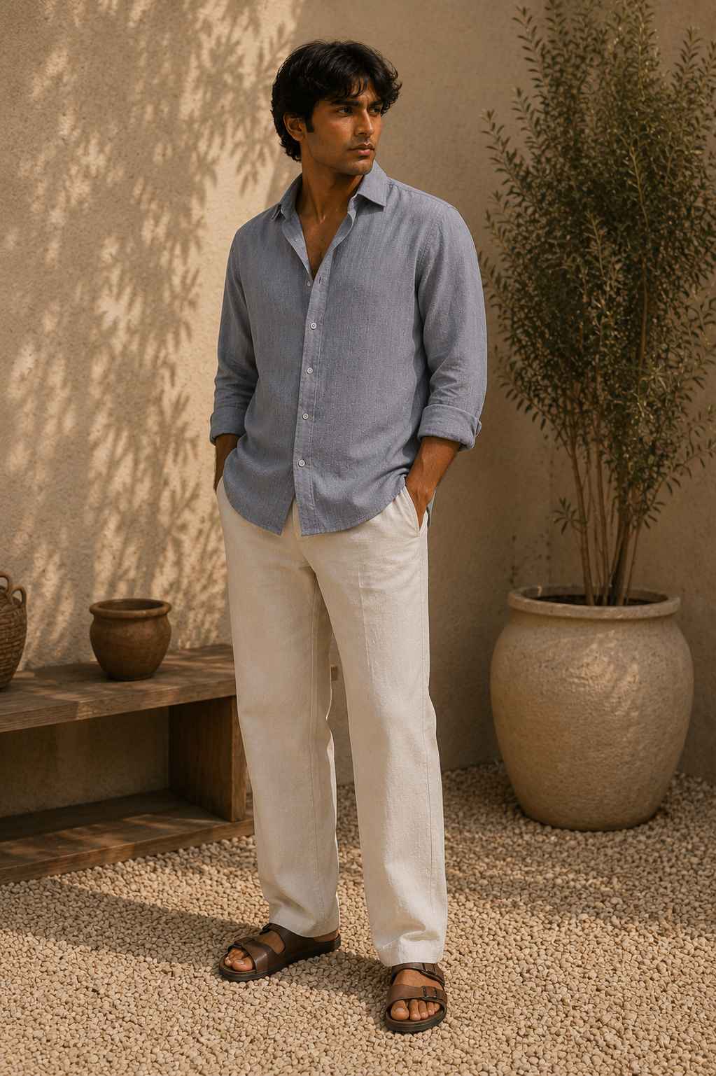 Grey Pure Linen Shirt - European 60 LEA