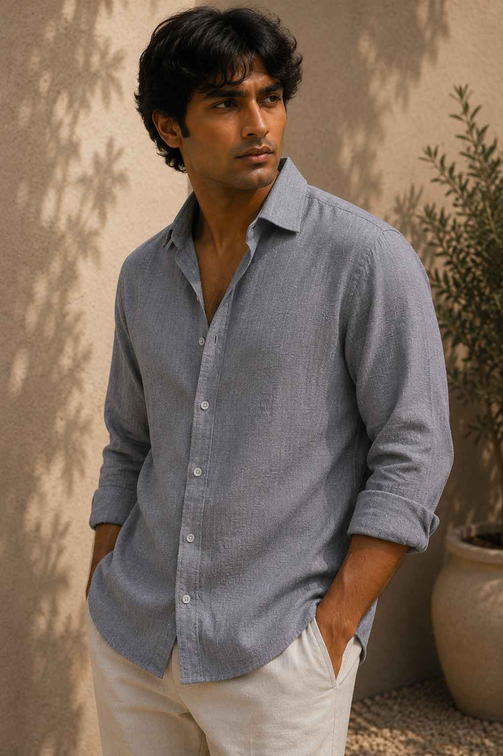 Grey Pure Linen Shirt - European 60 LEA