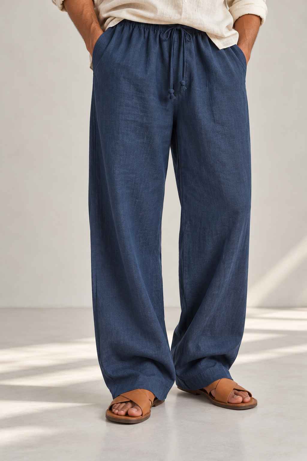 Indigo Blue Pure Linen Pants - Relaxed Fit
