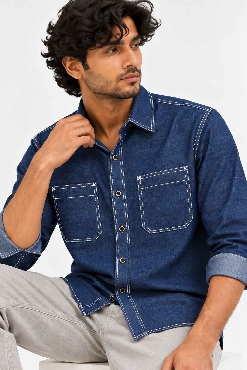 Navy Blue Denim Shirt