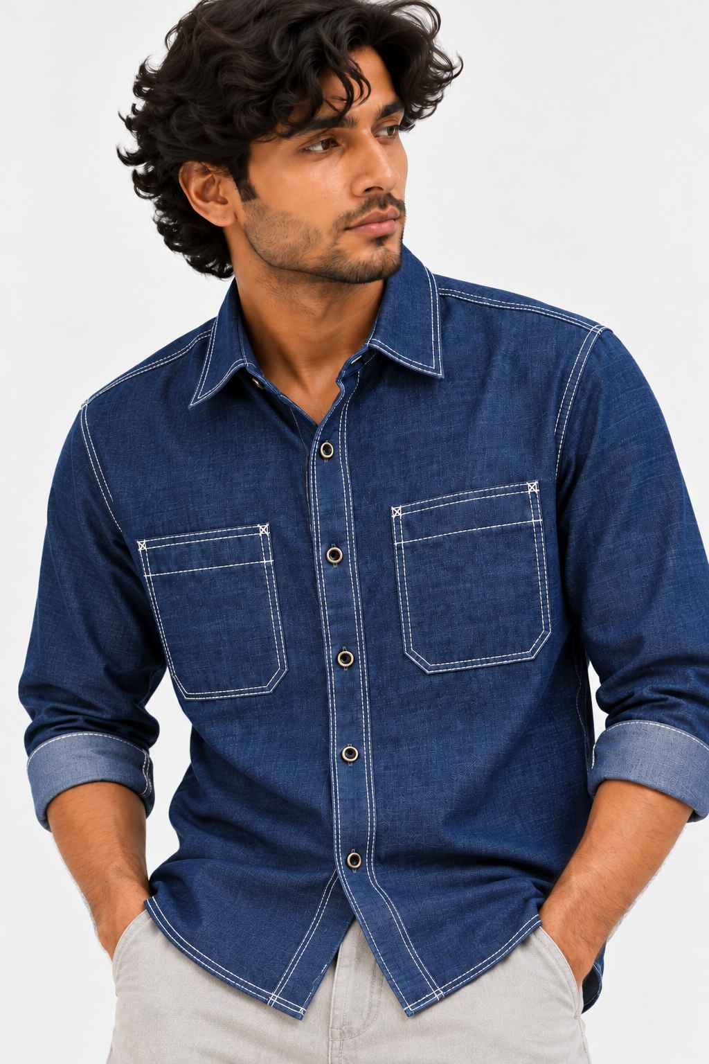 Navy Blue Denim Shirt