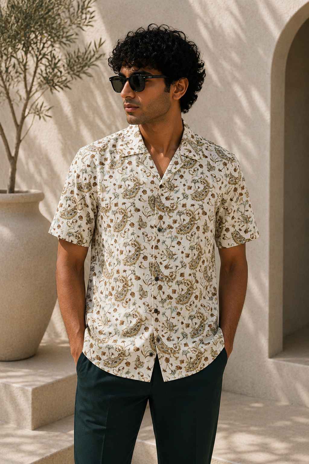 Ivory Paisley Cuban Shirt