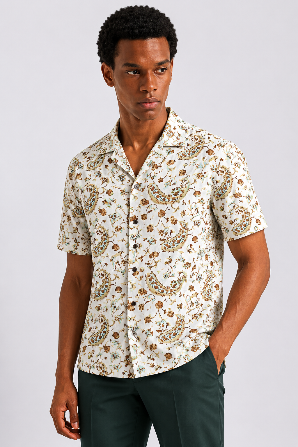 Ivory Paisley Cuban Shirt
