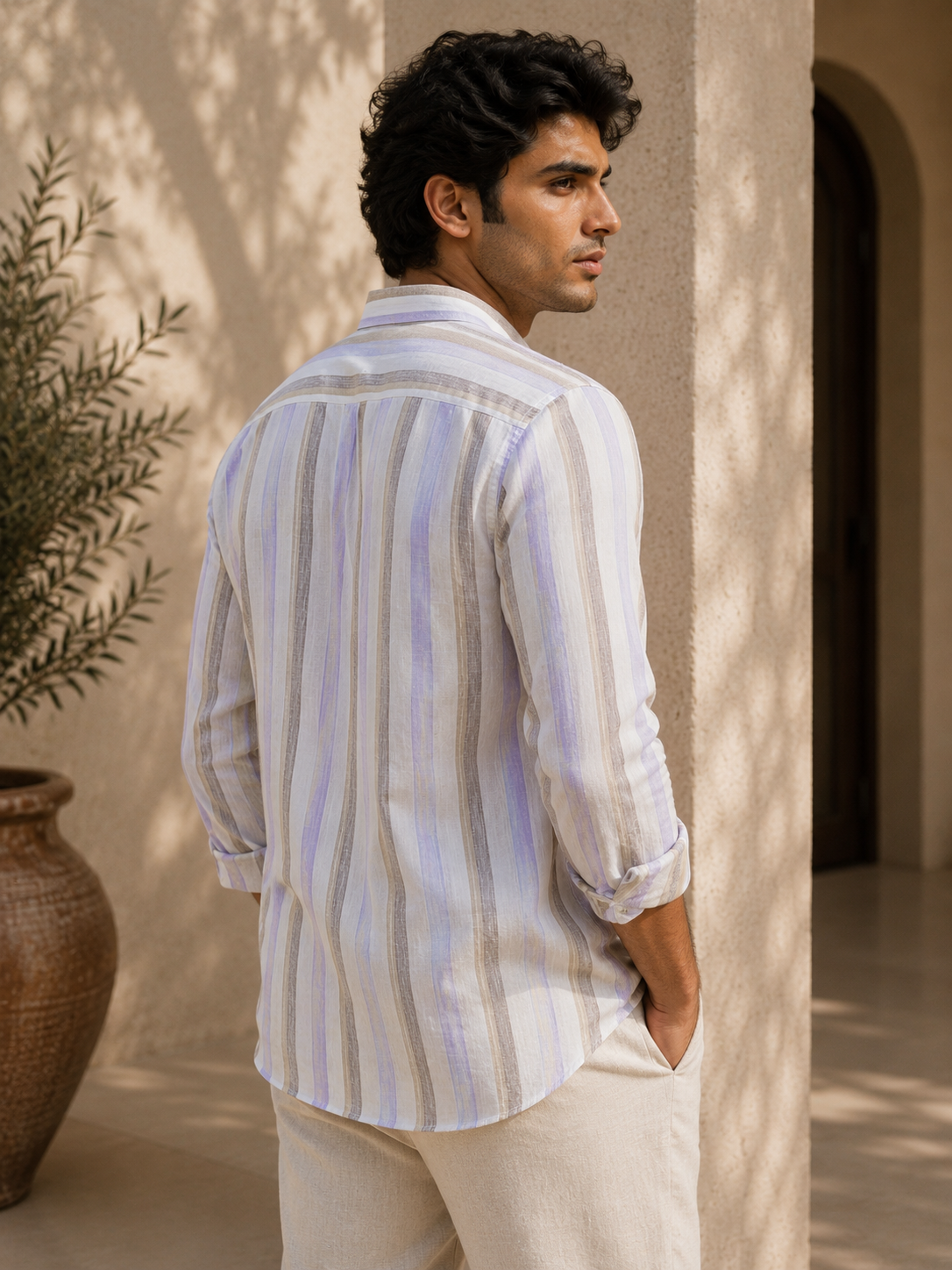 Lavender Coast Pure Linen Shirt - Mandarin Collar