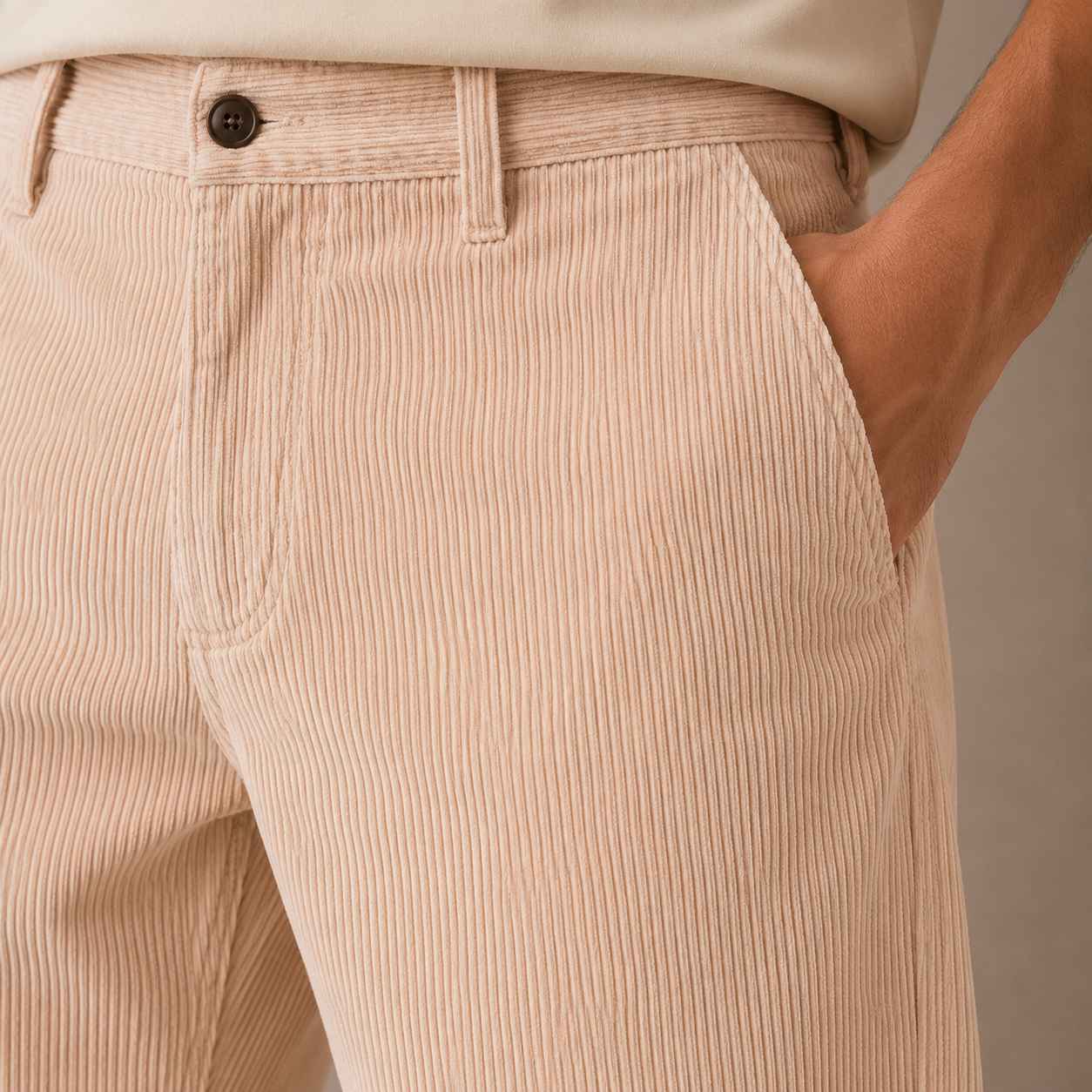 Light Peach Corduroy Pant - Relaxed Fit