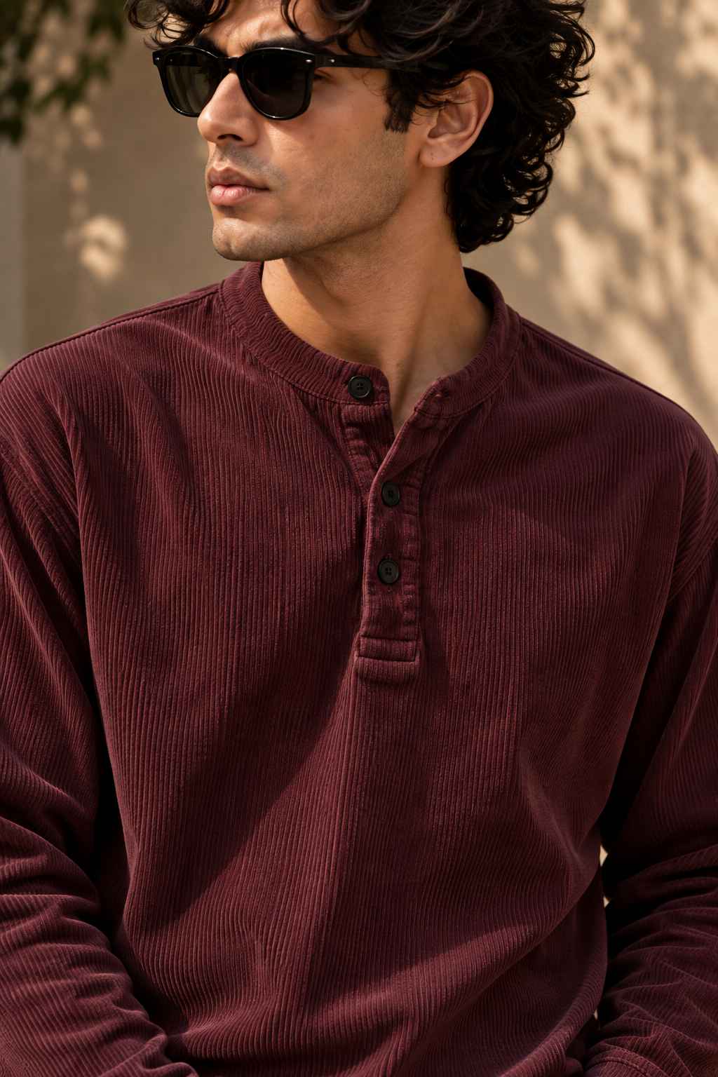Merlot Henley T-Shirt - Textured Cotton