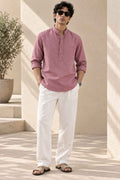 Mauve Pink Linen Kurta Shirt - Mandarin Collar