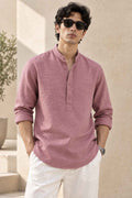 Mauve Pink Linen Kurta Shirt - Mandarin Collar