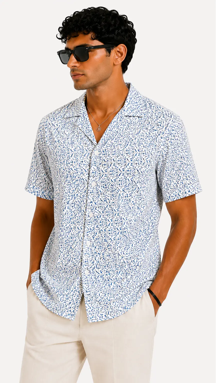 Mediterranean Blue Cuban Shirt