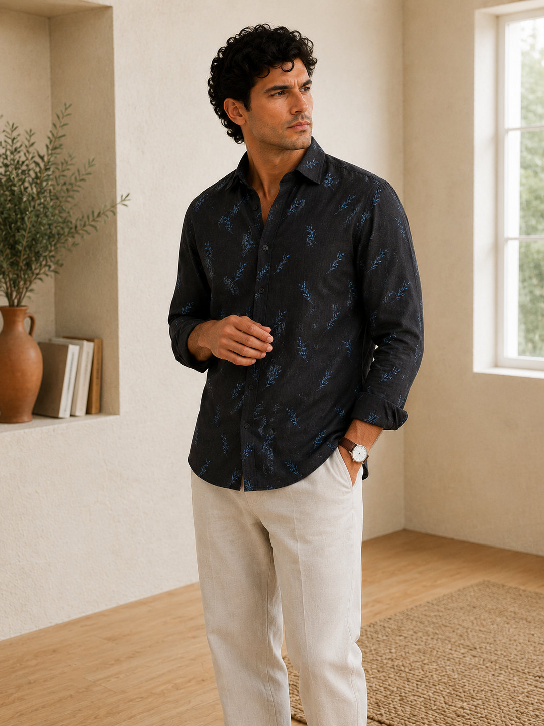 Midnight Fern Linen Shirt