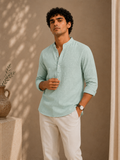 Mint Haven Linen Kurta Shirt - Mandarin Collar