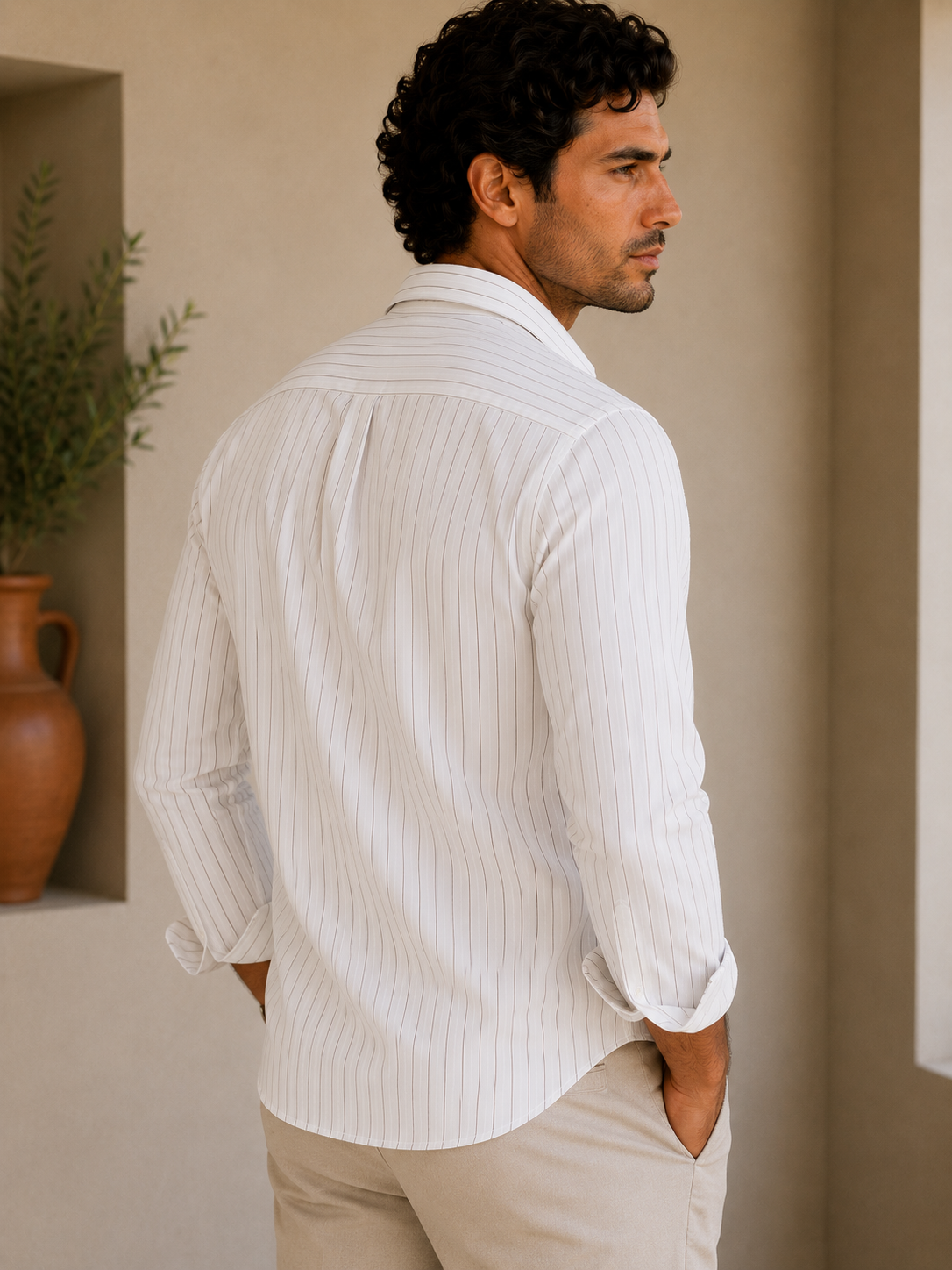 Mocha Pintstripe Premium Cotton Shirt