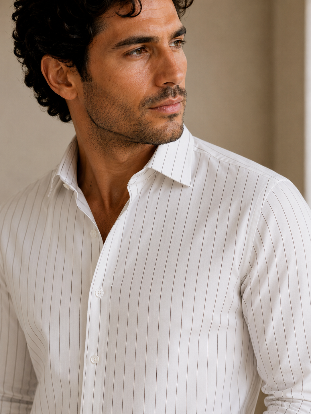 Mocha Pintstripe Premium Cotton Shirt