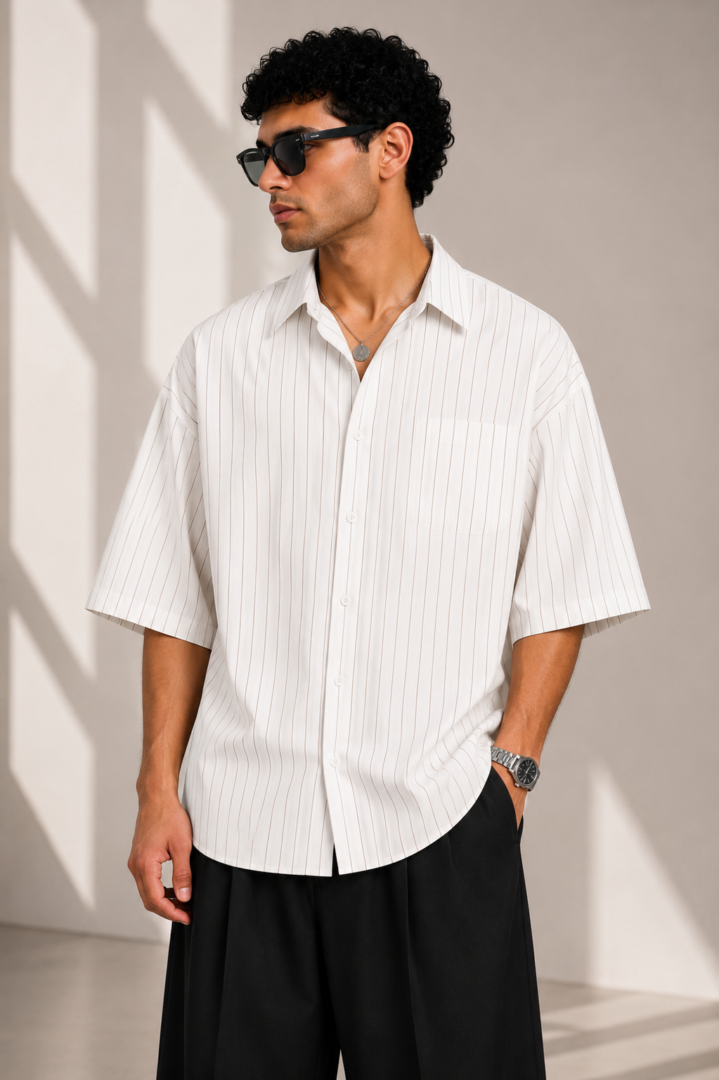 Mocha Pinstripe Oversized Shirt