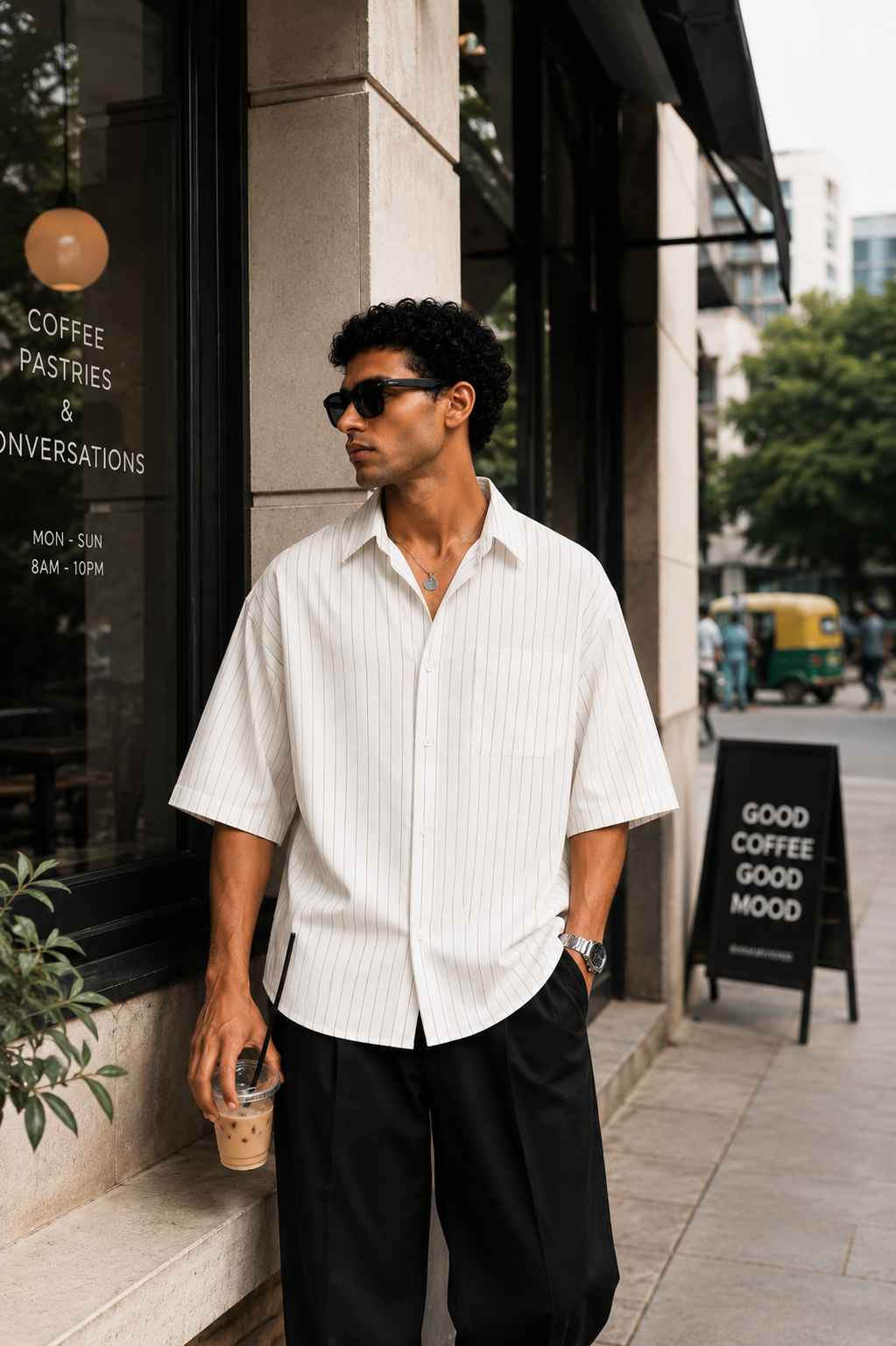 Mocha Pinstripe Oversized Shirt