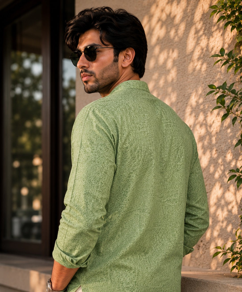 Mosswood Textured Cotton Khadi Kurta Shirt - Mandarin Collar