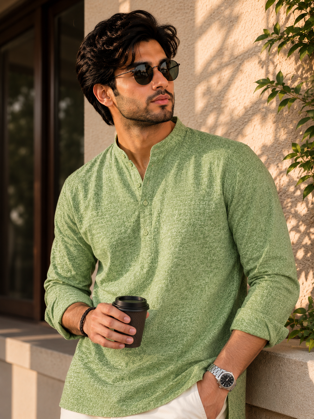 Mosswood Textured Cotton Khadi Kurta Shirt - Mandarin Collar