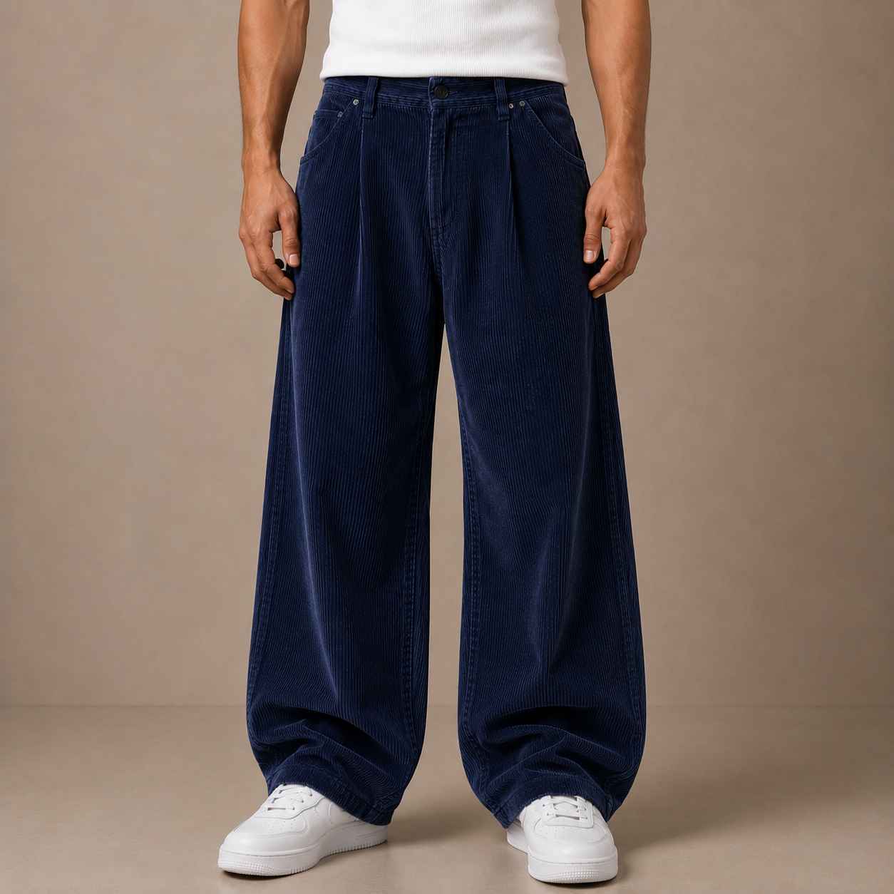 Navy Blue Corduroy Pant - Baggy Fit