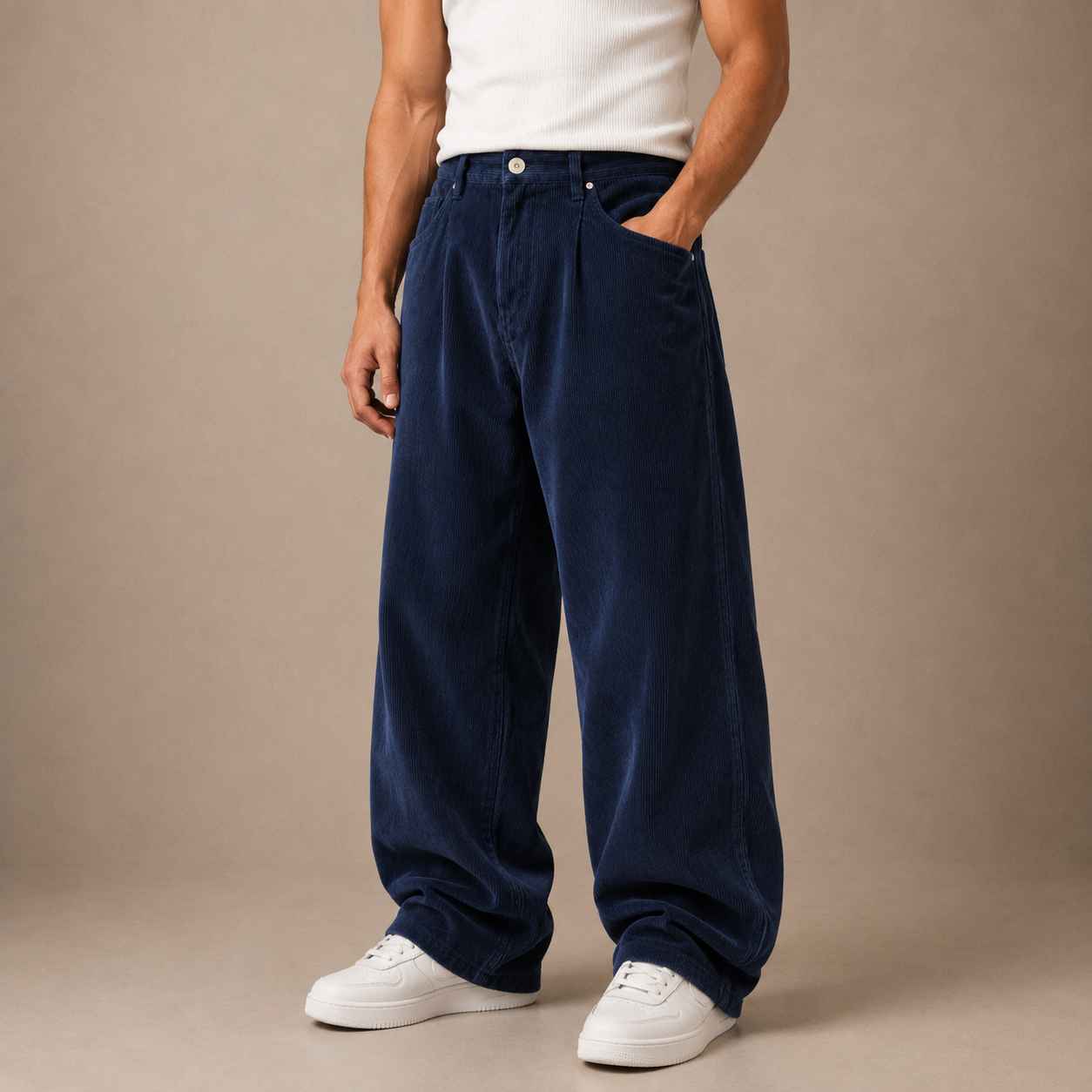 Navy Blue Corduroy Pant - Baggy Fit