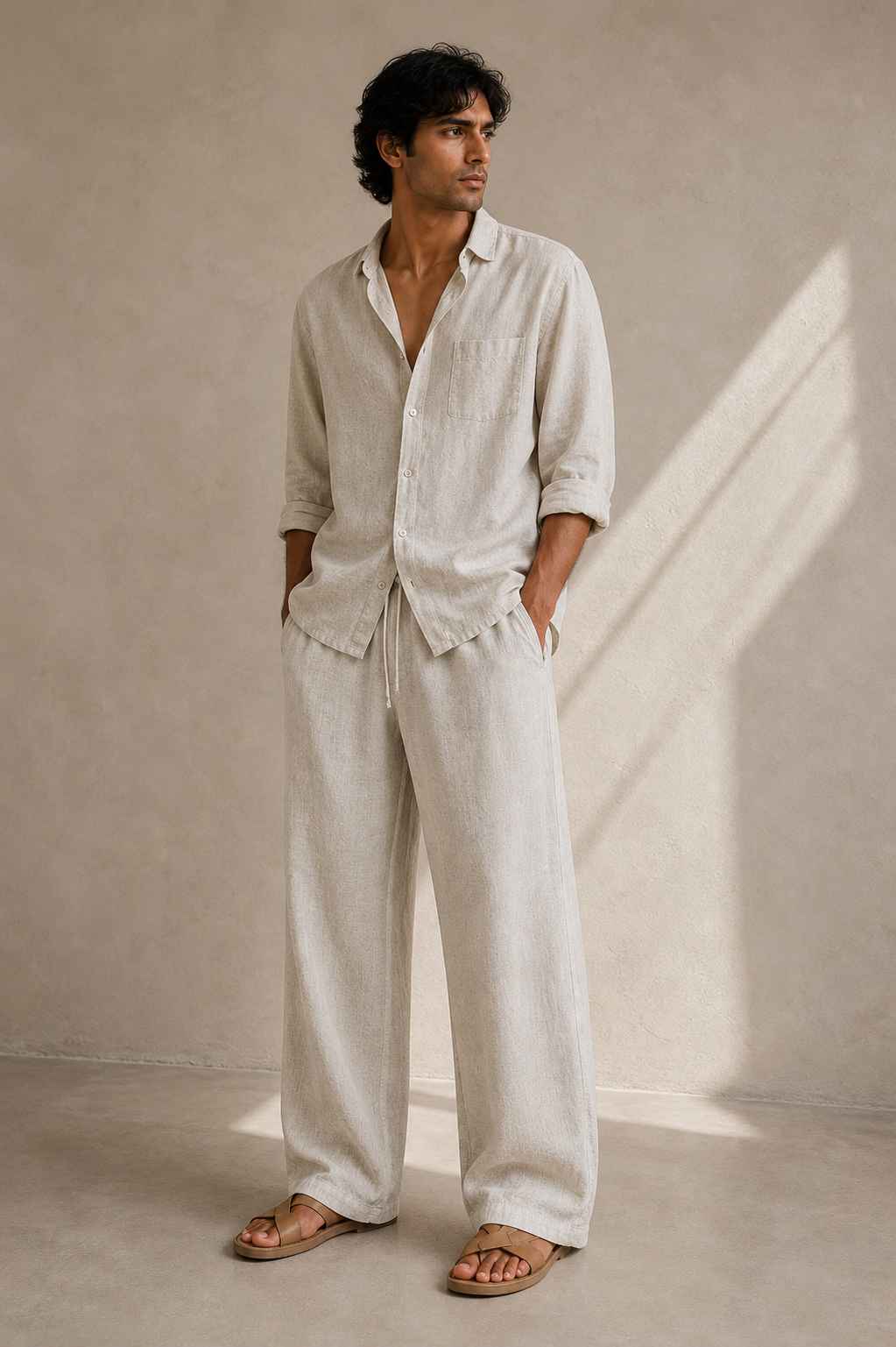 Ivory Pure Linen Pants - Relaxed Fit