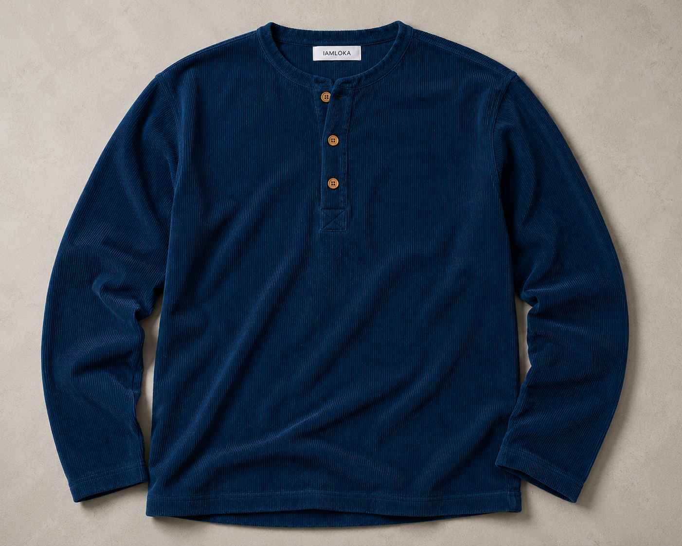 Navy Blue Henley T-Shirt - Textured Cotton