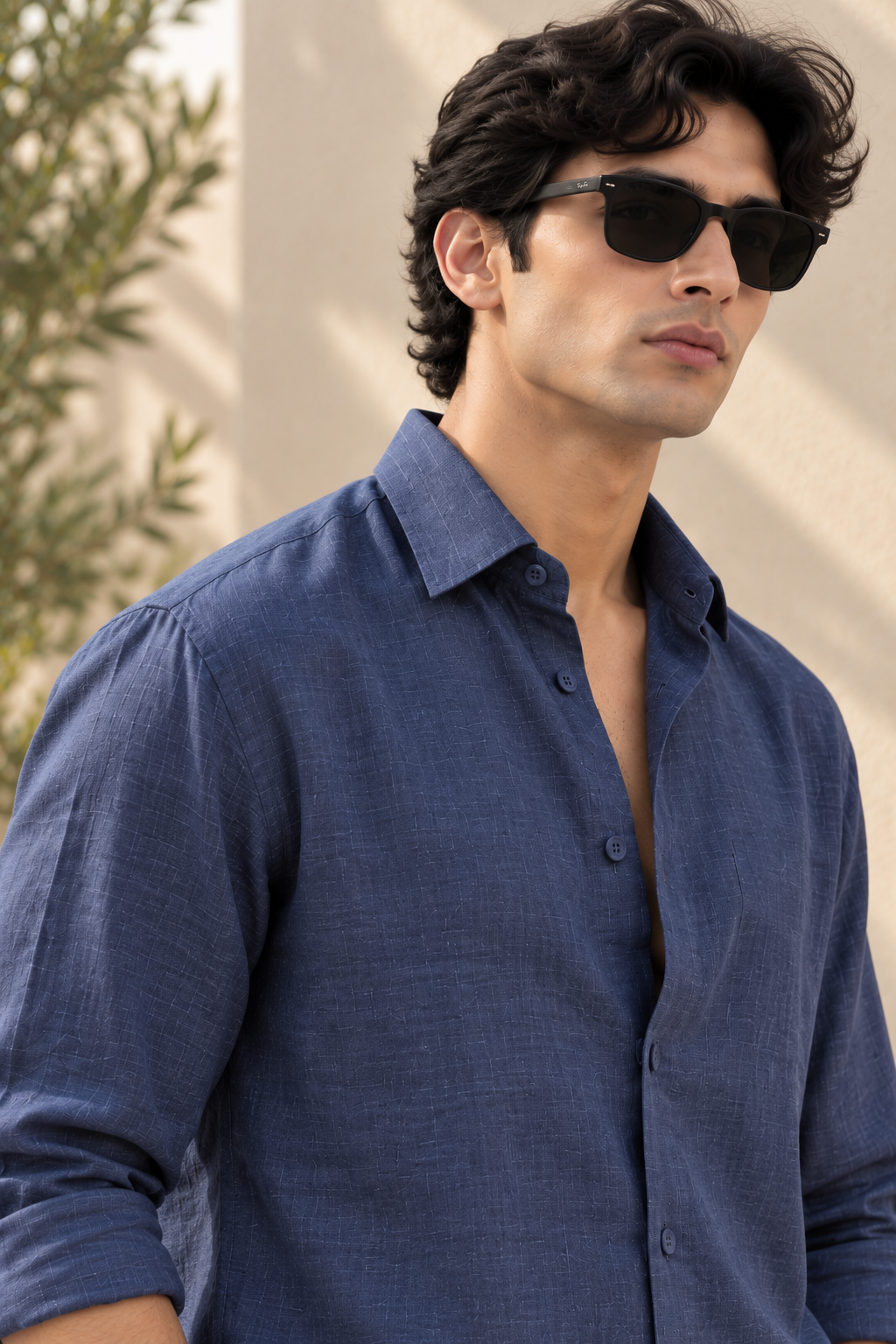 Navy Blue Linen Shirt