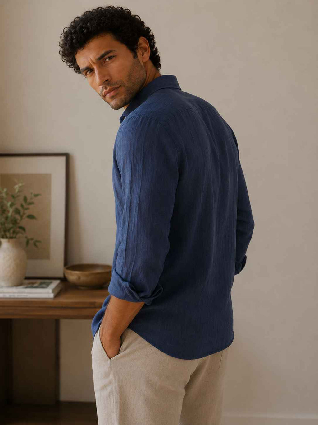 Navy Blue Linen Shirt
