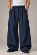 Navy Stripe Cotton Pants - Baggy Fit