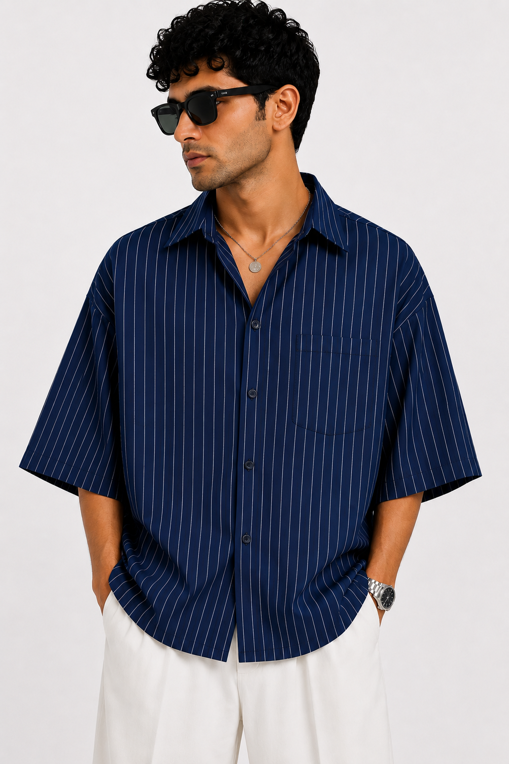 Navy Drift Oversized Shirt