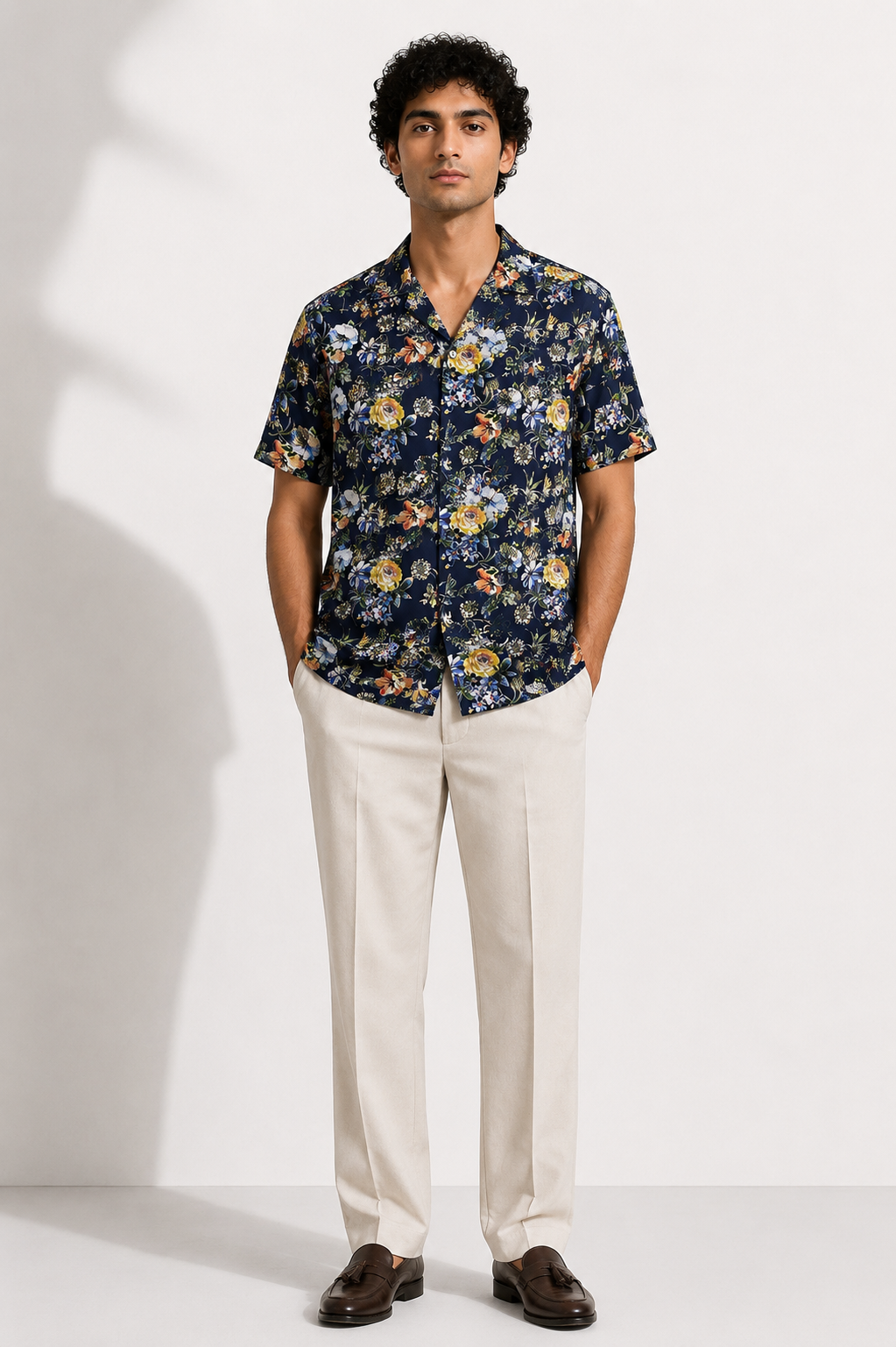 Navy Floral Cuban Shirt