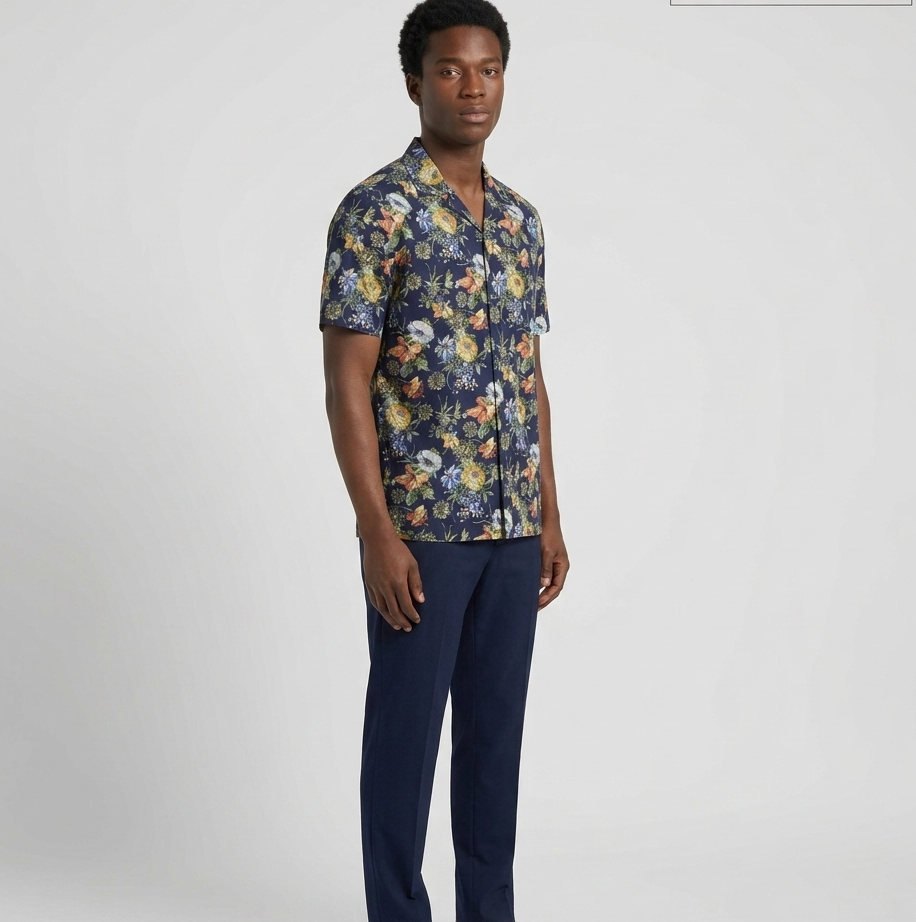 Navy Floral Cuban Shirt
