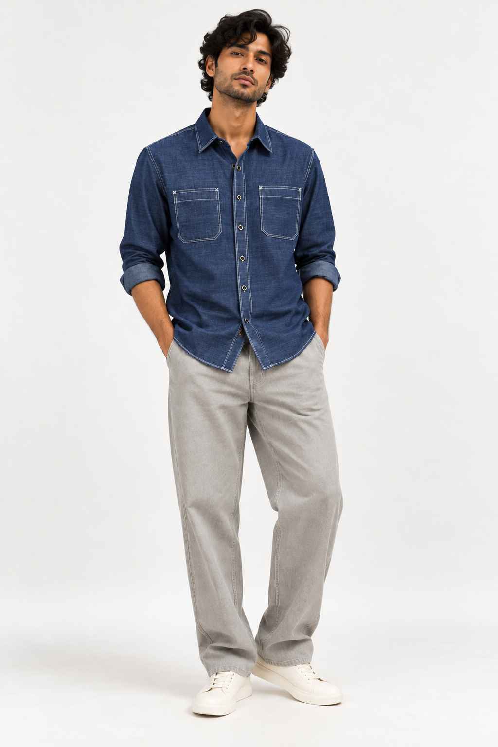 Navy Blue Denim Shirt