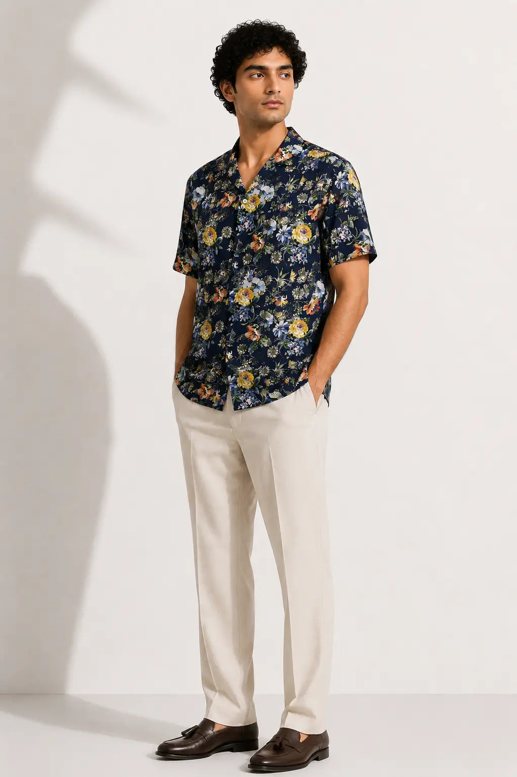 Navy Floral Cuban Shirt