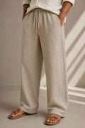 Oatmeal Pure Linen Pants - Relaxed Fit