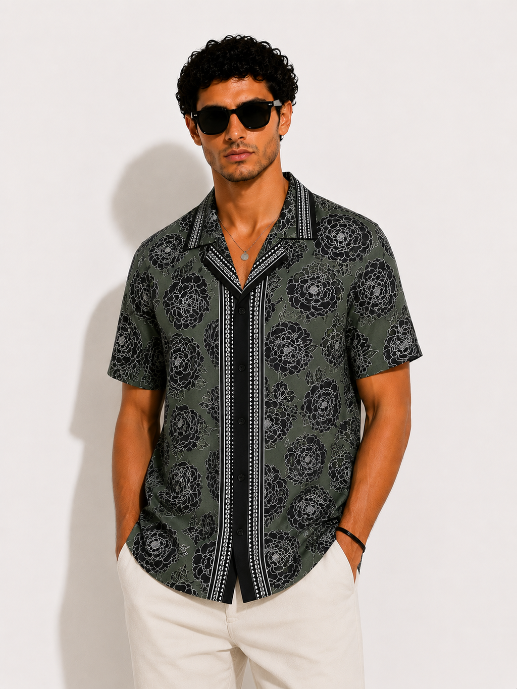 Olive Bloom Cuban Shirt