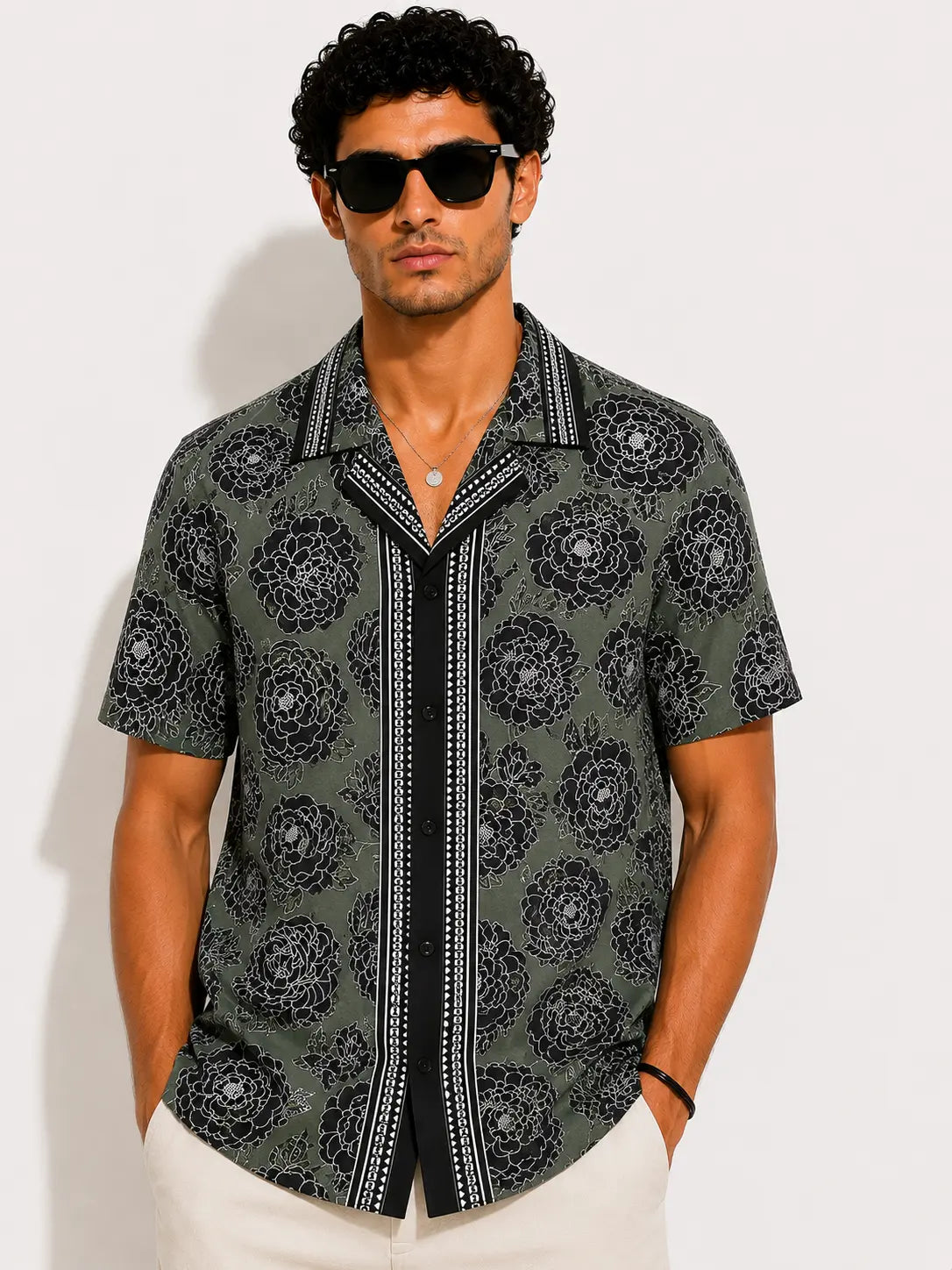 Olive Bloom Cuban Shirt