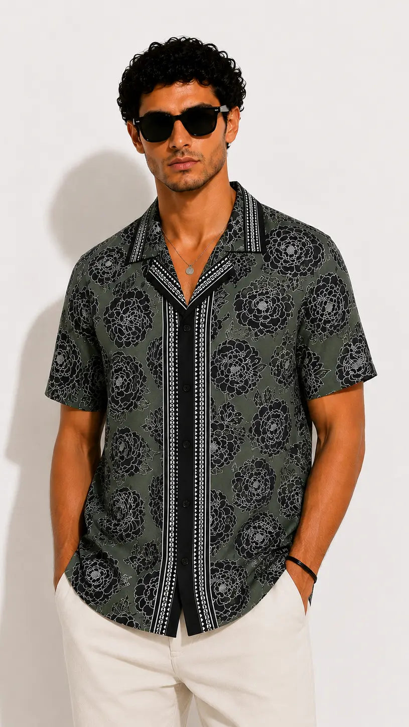 Olive Bloom Cuban Shirt