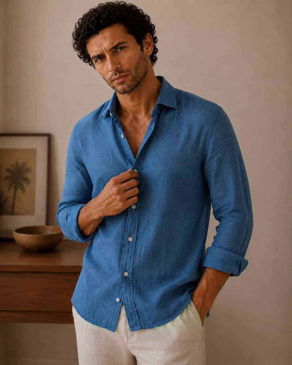 Peacock Blue Linen Shirt