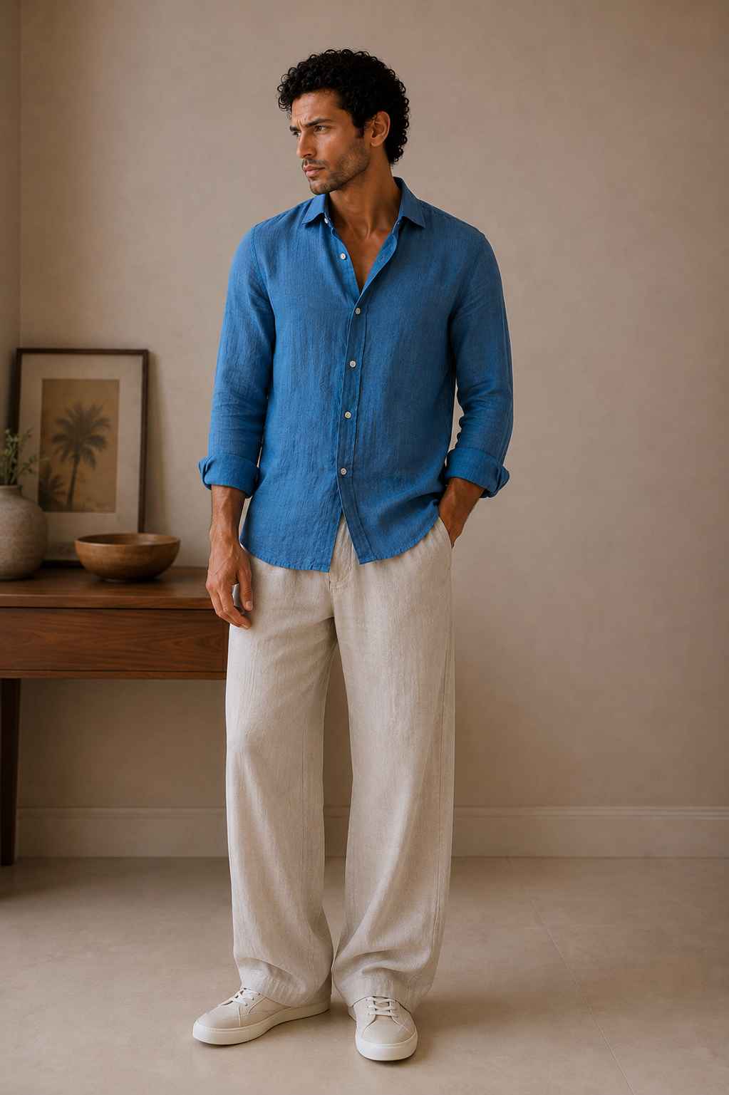 Peacock Blue Linen Shirt