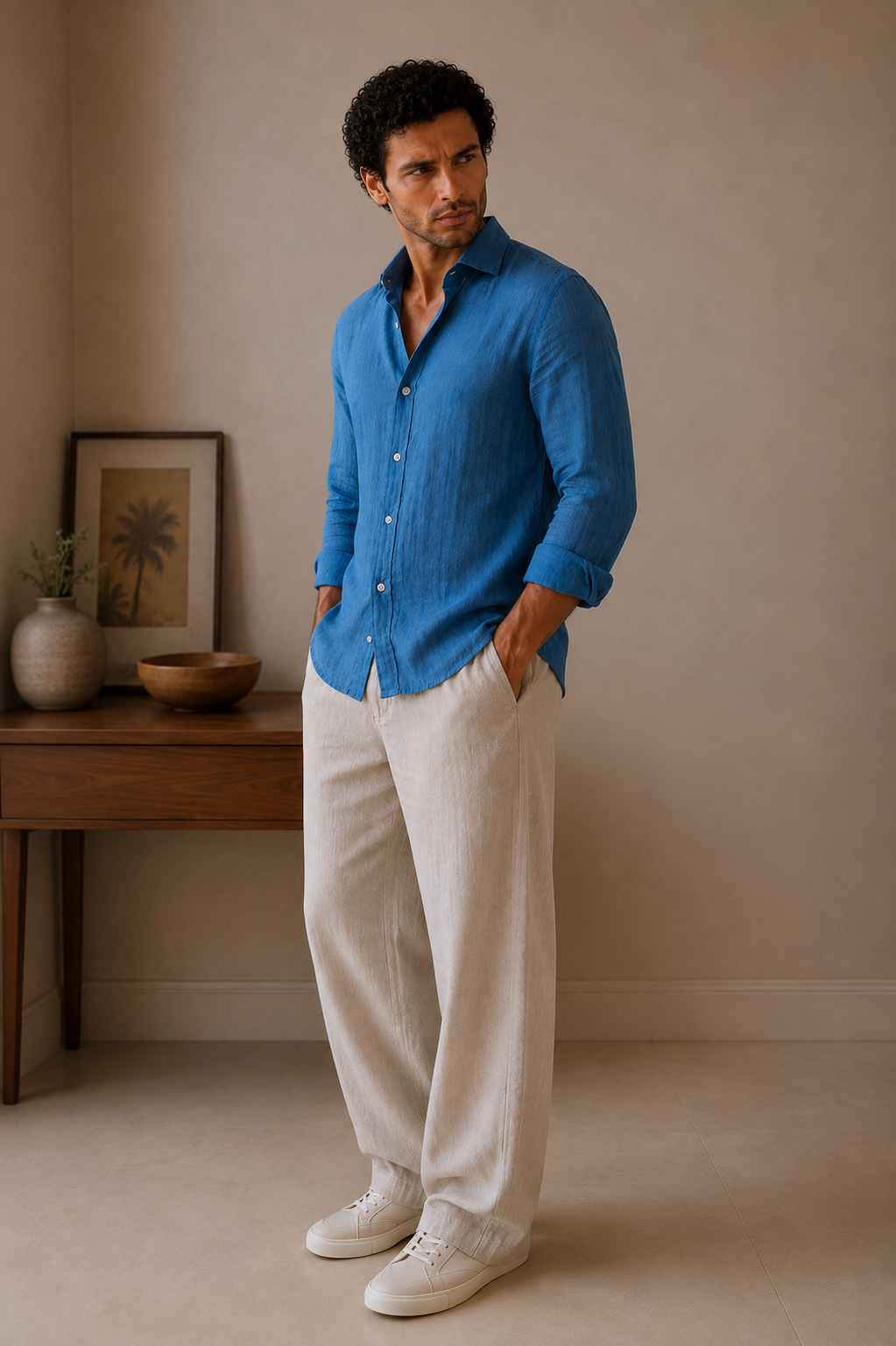 Peacock Blue Linen Shirt