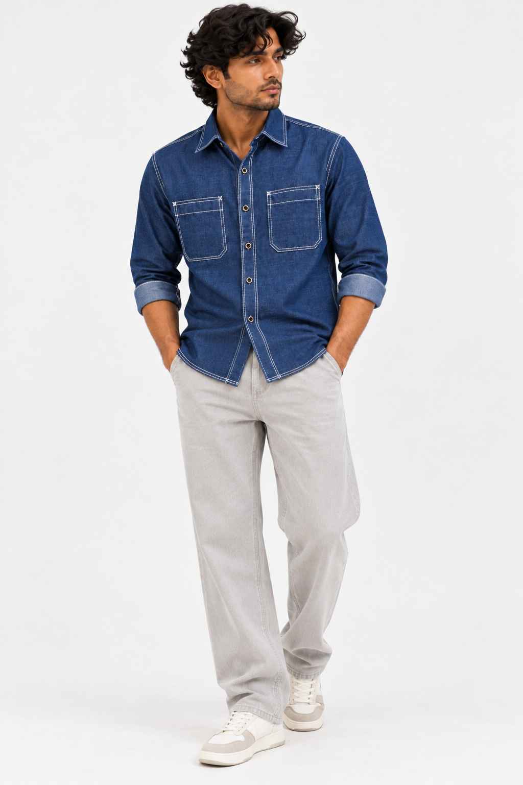 Navy Blue Denim Shirt