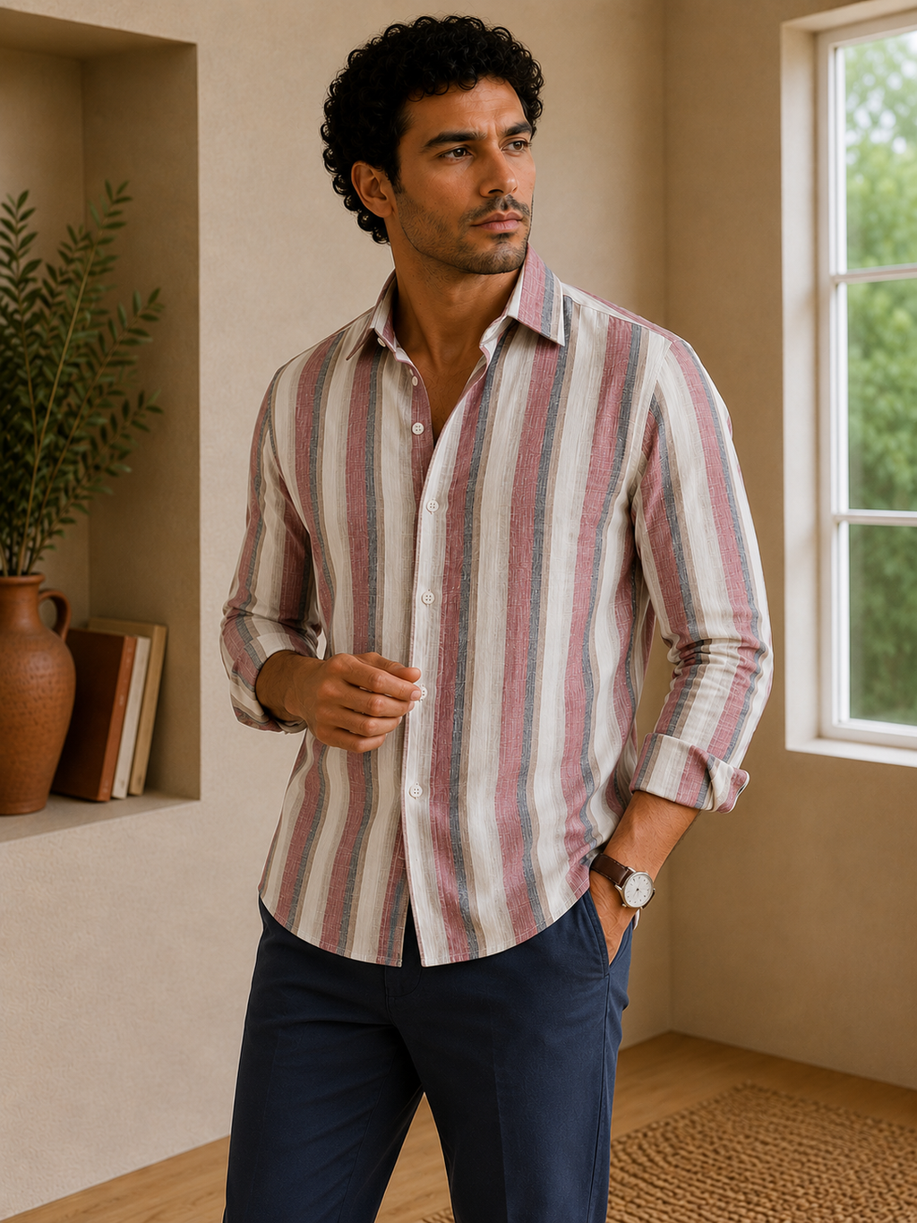 Rosewood Stripe Linen Shirt