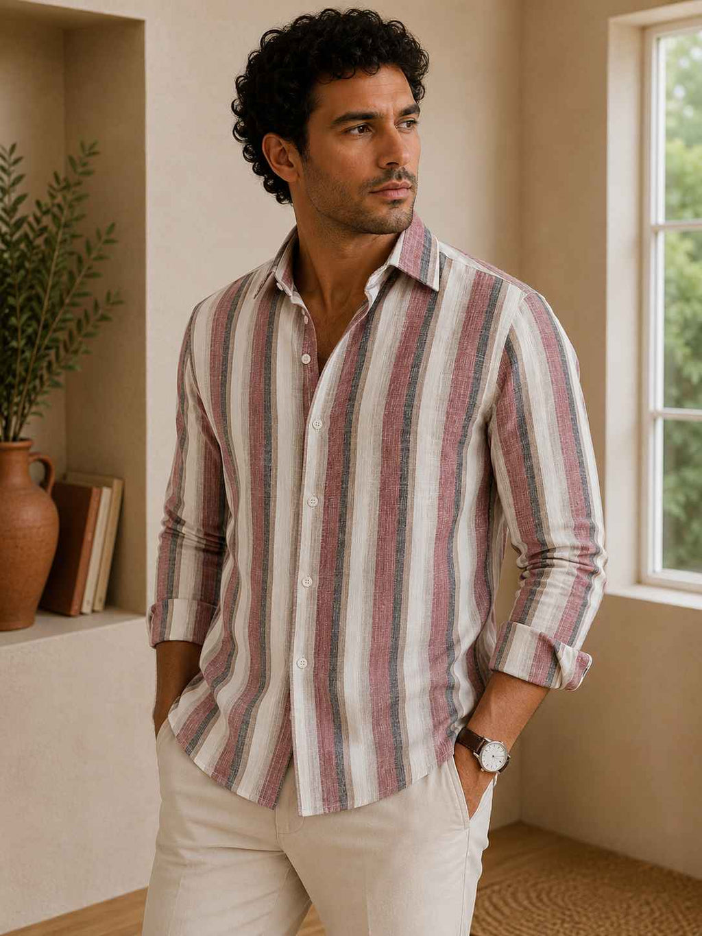 Rosewood Stripe Linen Shirt
