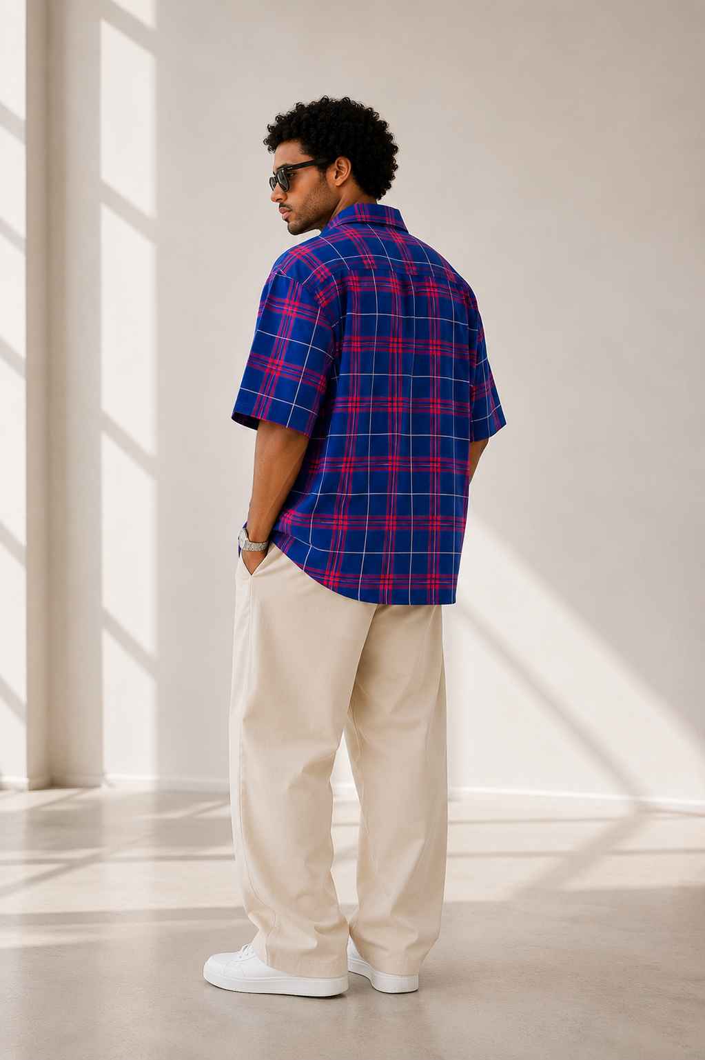 Royal Crimson Check Oversized Shirt