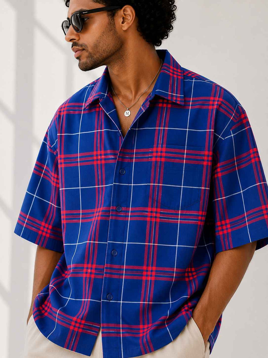 Royal Crimson Check Oversized Shirt