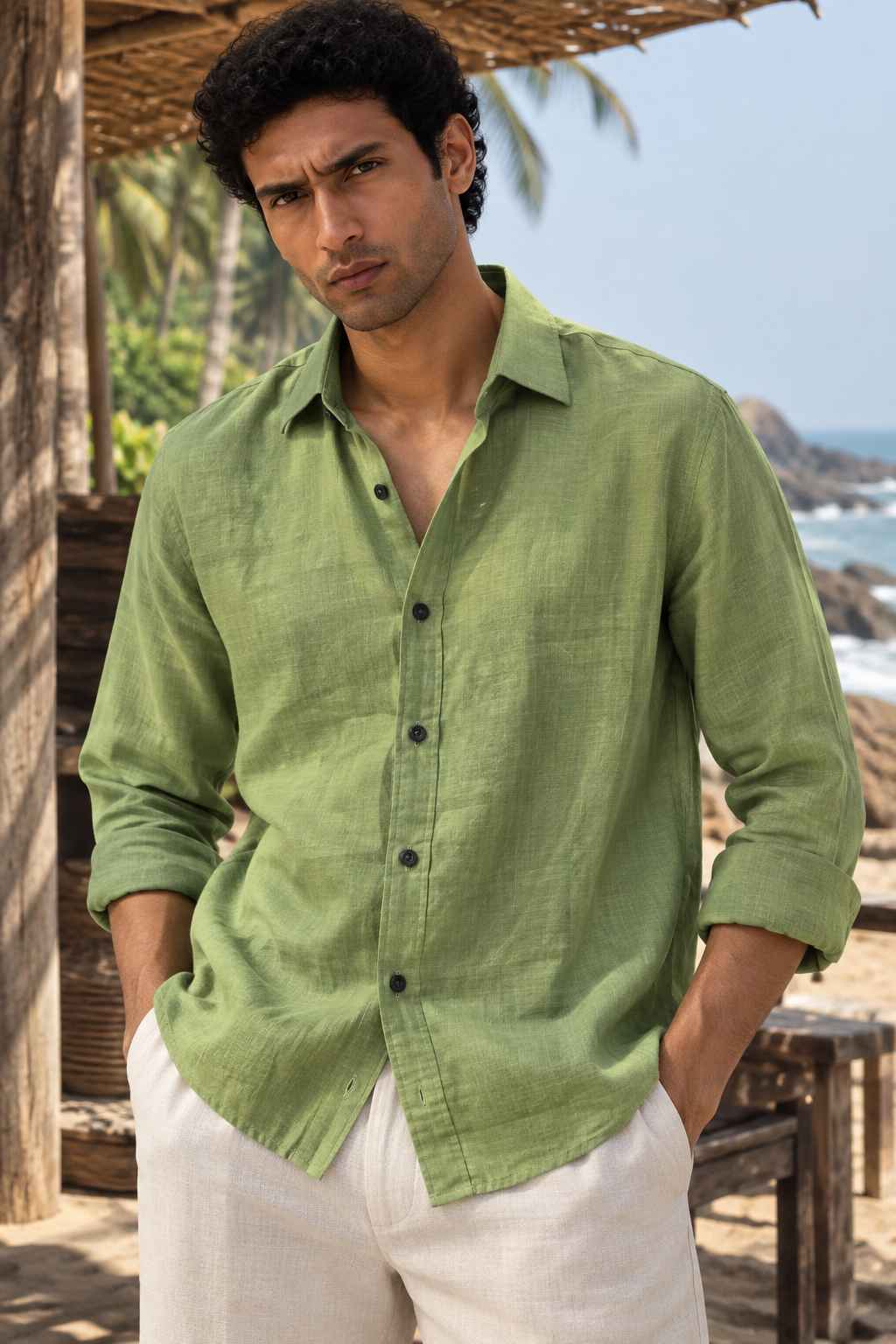 Sage Green Pure Linen Shirt - European 60 LEA