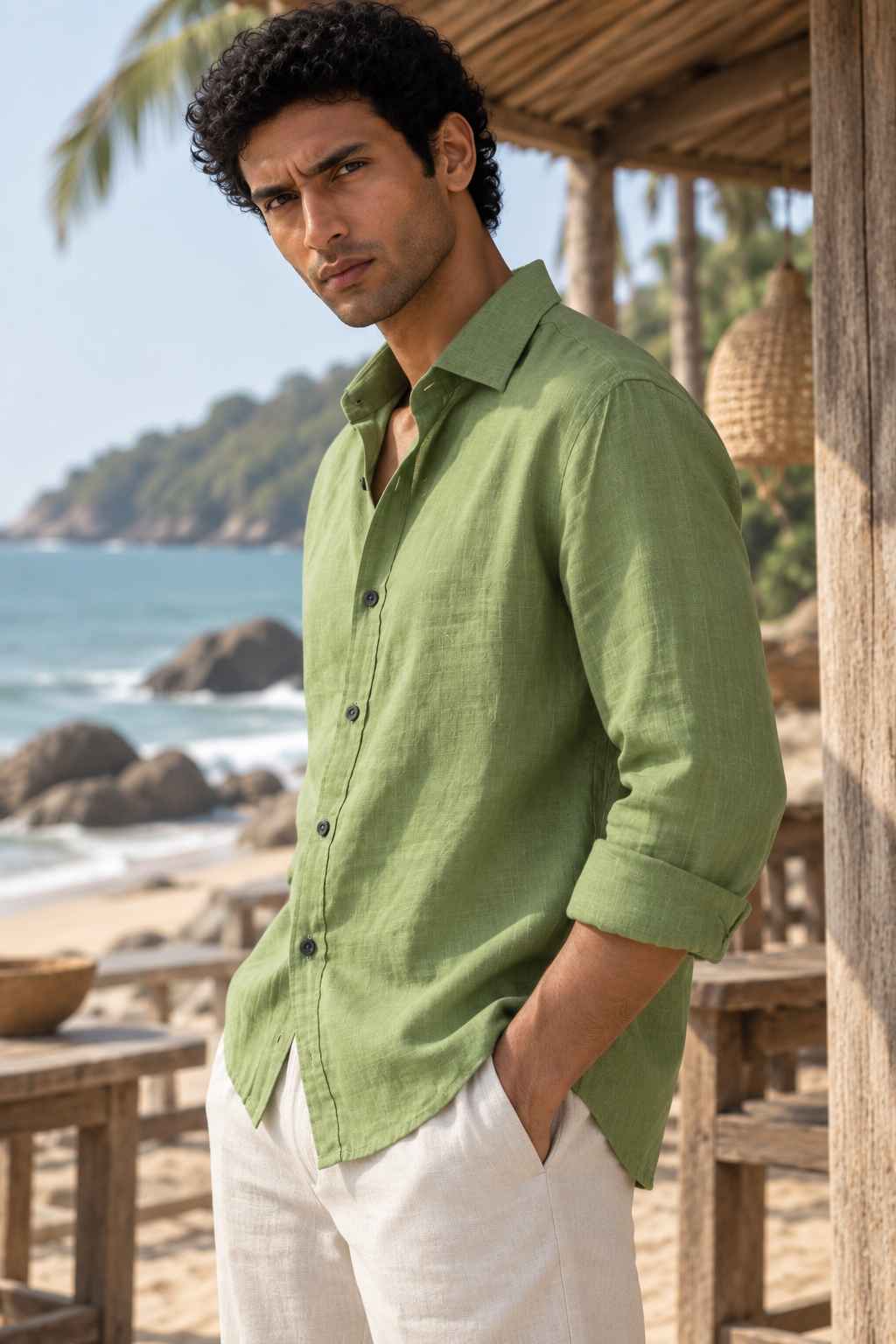 Sage Green Pure Linen Shirt - European 60 LEA