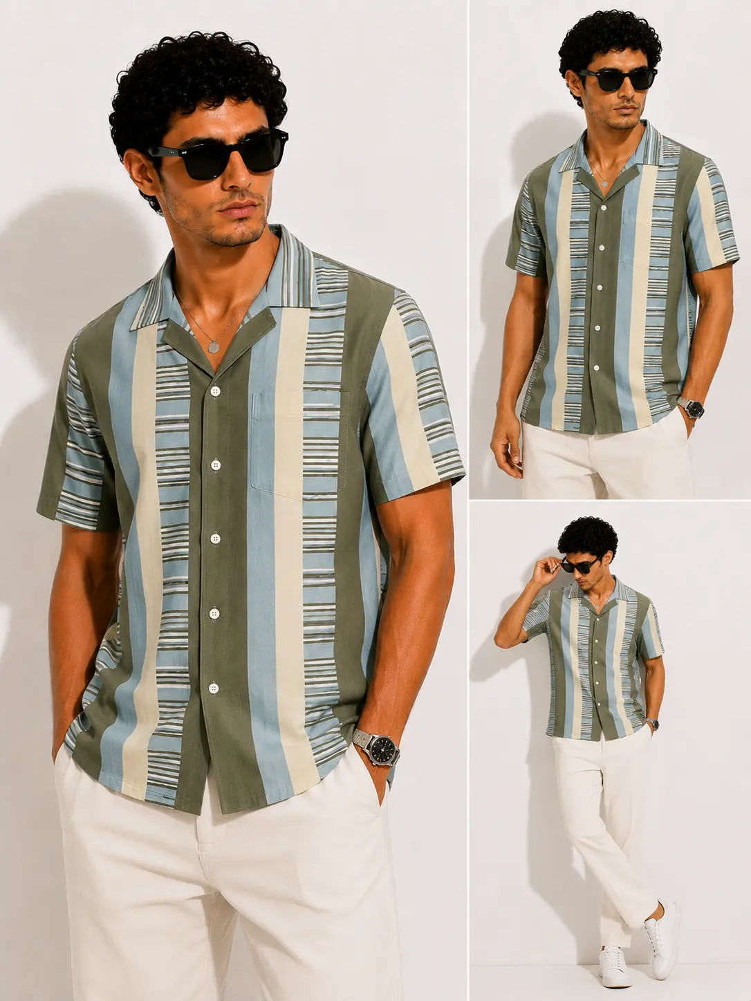 Sage Stripe Cuban Shirt