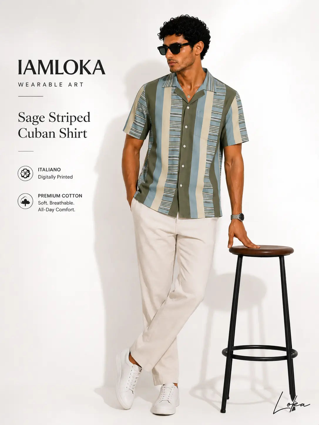 Sage Stripe Cuban Shirt