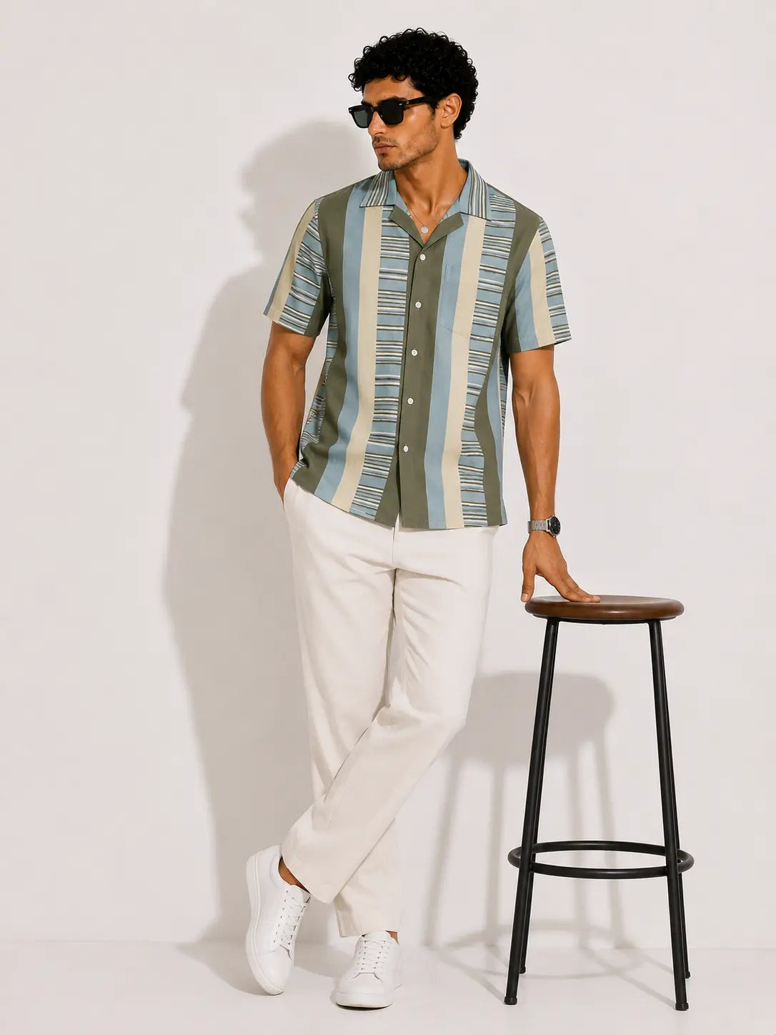 Sage Stripe Cuban Shirt